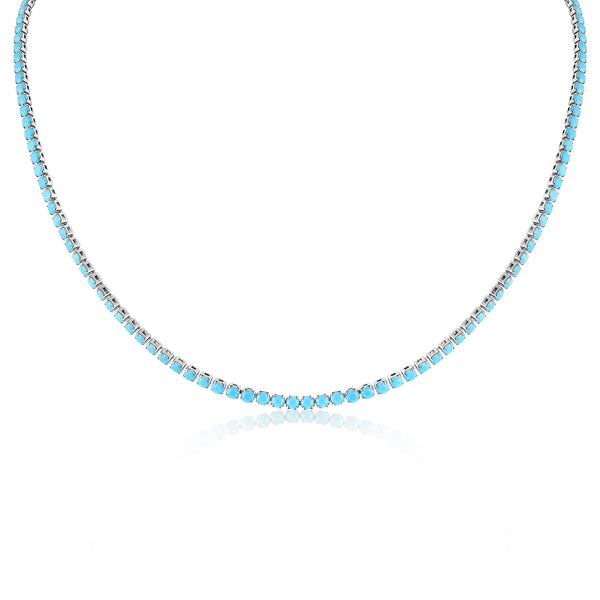 Stainless Steel Turquoise Rhinestone Tennis Chain Necklace With 2