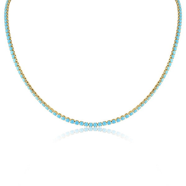 18k Gold PVD Coated Stainless Steel Turquoise Rhinestone Tennis Chain Necklace With 2