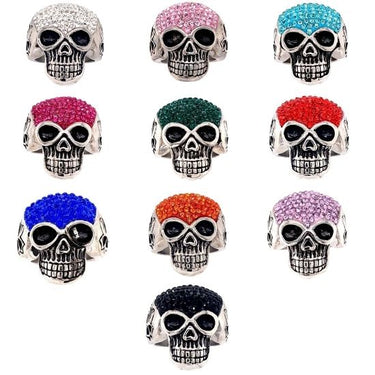 Skull With Tiny Pink Accent CZ Stones Stainless Steel Ring / SCR3100-wholesale stainless steel jewelry- does stainless steel jewelry tarnish- stainless steel jewelry good- stainless steel jewelry cleaner- gold stainless steel jewelry