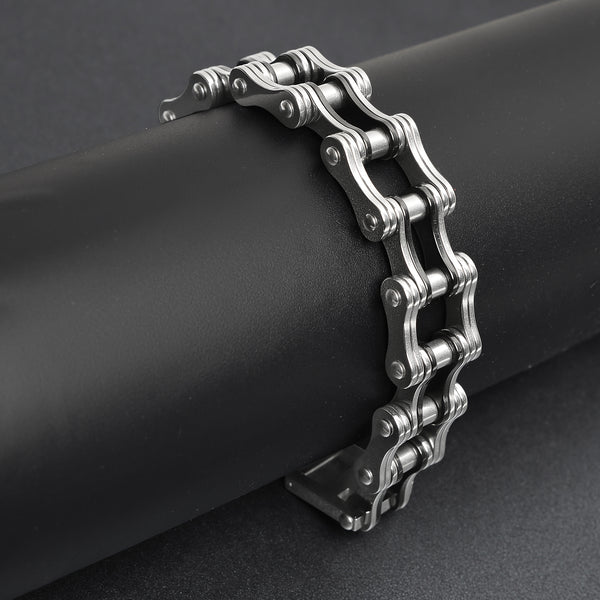 Stainless Steel And Black Bike Chain Bracelet / WCB1008