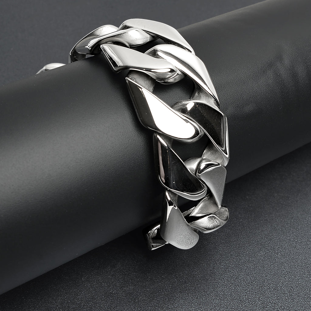 Wholesale Jewelry Website Stainless Steel Diamond Cut Curb Chain Bracelet 5mm / 8