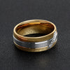 Gold Polished Groove Pattern Stainless Steel Ring With CZ Accents / ZRJ0030