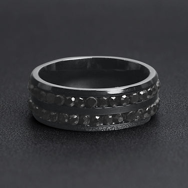 Black CZ Stones With Black Trim Stainless Steel Ring Lifestyle