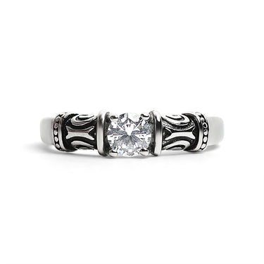 CZ Center With Decorative Accents Stainless Steel Ring