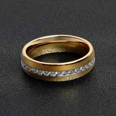 Highly Polished Gold Stainless Steel CZ Center Ring Lifestyle