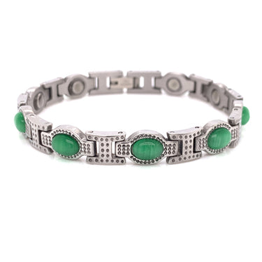 Stainless Steel Green Stone Magnetic Bracelet / MBL0037-womens stainless steel jewelry- stainless steel cleaner for jewelry- stainless steel jewelry wire- surgical stainless steel jewelry- women's stainless steel jewelry