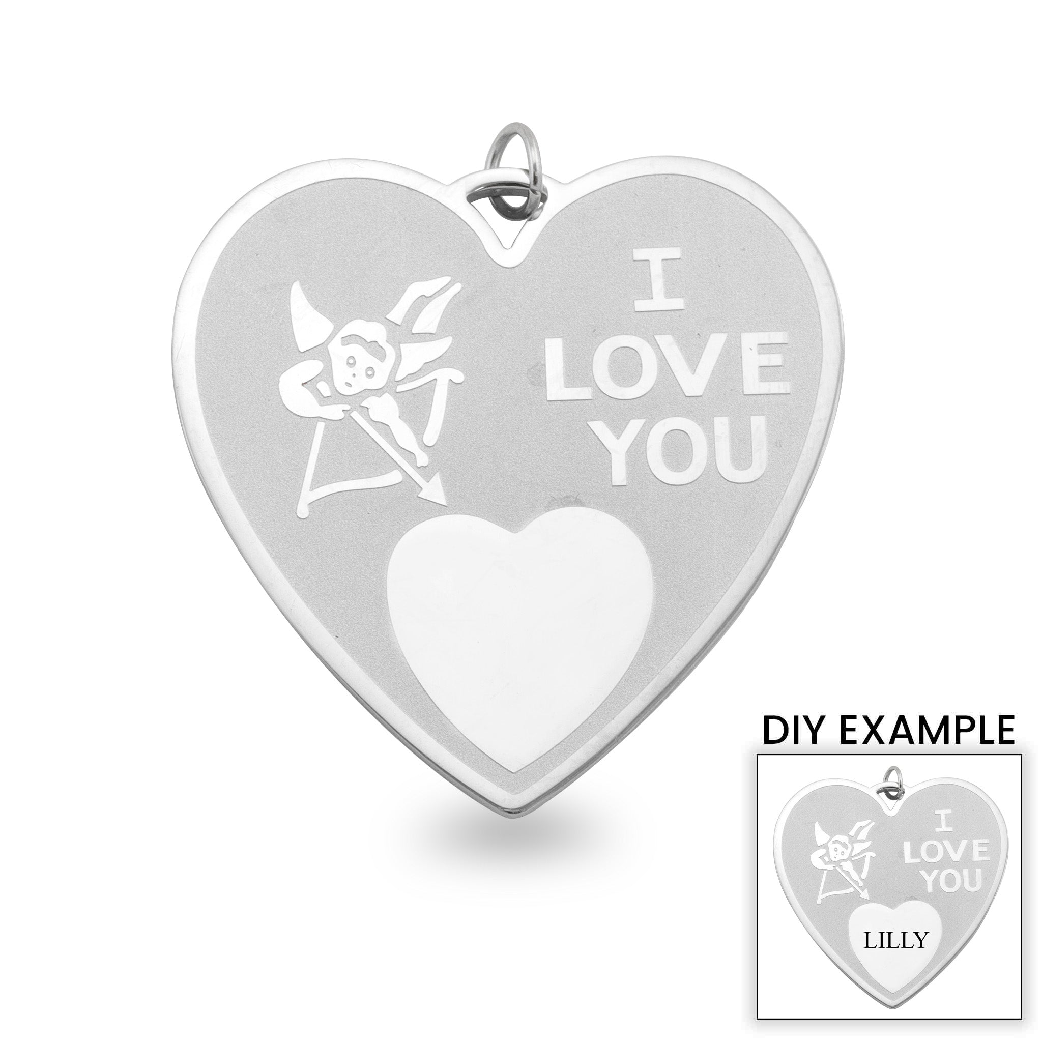 Detailed Stainless Steel "I LOVE YOU" Heart Pendant / SBB0094