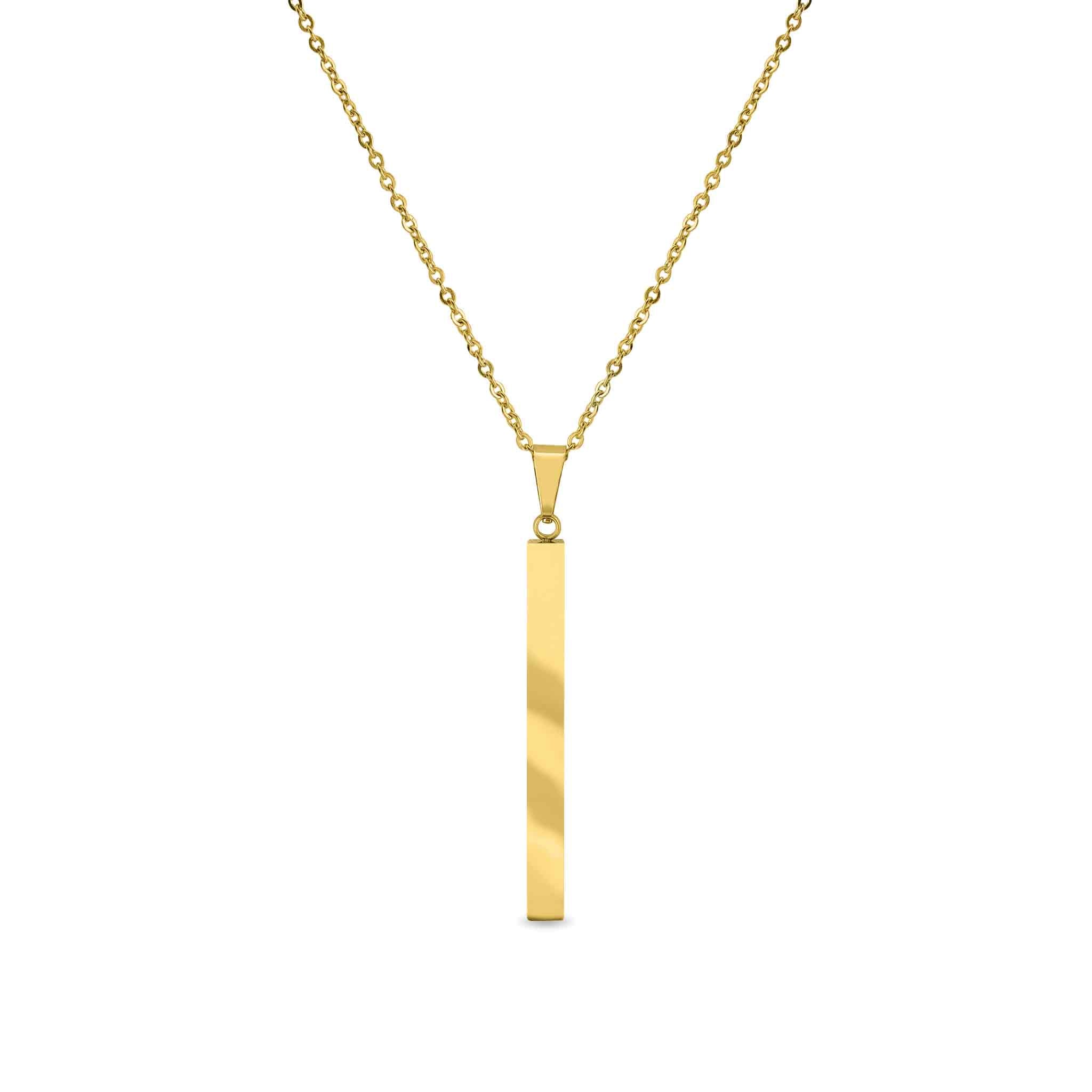 Square 4 Sided Vertical Bar Polished Stainless Steel Necklace With Top Bail / SBB0134