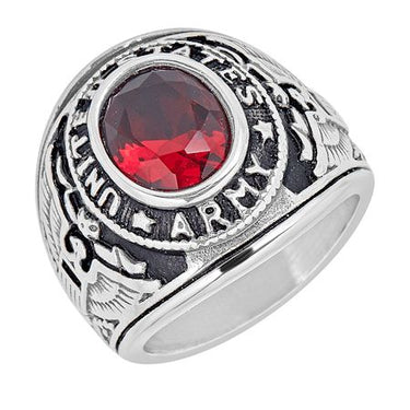United States Army Red Center Stone Stainless Steel Ring / MCR6006-womens stainless steel jewelry- stainless steel cleaner for jewelry- stainless steel jewelry wire- surgical stainless steel jewelry- women's stainless steel jewelry