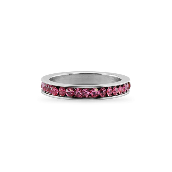 Pink CZ Center Highly Polished Stainless Steel Flat Ring / ZRJ9002