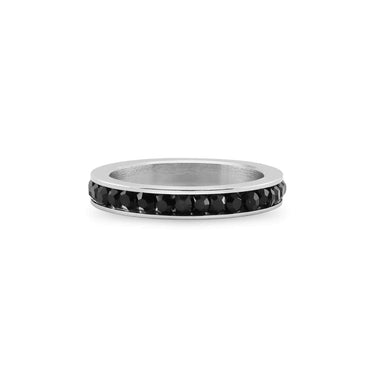 Black CZ Center Highly Polished Stainless Steel Flat Ring Side
