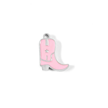 Stainless Steel Epoxy Pink Cowgirl Boot Charm