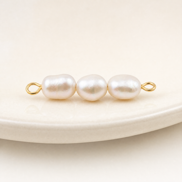 Gold Triple Freshwater Pearl Connector Charm
