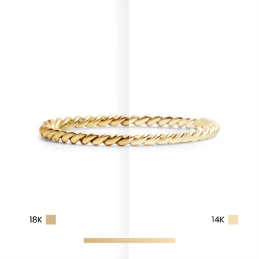 Gold ring with '18K' and '14K' labels on a white background