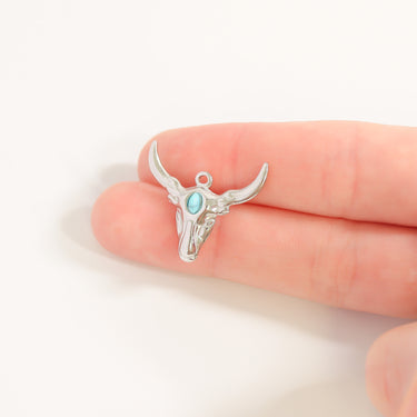 Longhorn bull pendant with turquoise stone in forehead scale