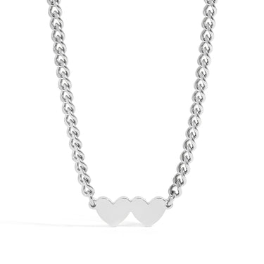 Stainless Steel Engravable 2 Hearts on Curb Chain Necklace