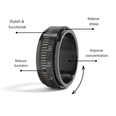 Black Ruler Stainless Steel Spinner Ring benefits graphic