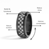 Black Checker Stainless Steel Spinner Ring benefits graphic