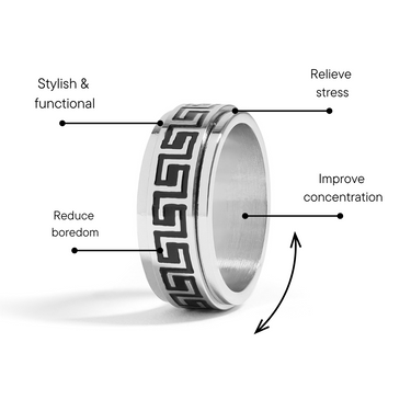 Black Greek Key Spinner Ring benefits graphic