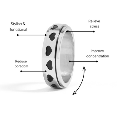 Black Hearts Spinner Ring benefits graphic