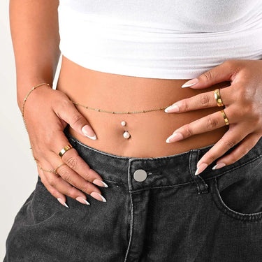 Wholesale jewelry 18K Gold PVD Stainless Steel Pearl Belly Button Ring- Gold model 