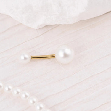 Wholesale jewelry 18K Gold PVD Stainless Steel Pearl Belly Button Ring- Gold studio 