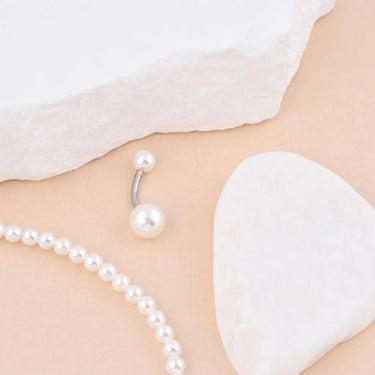 Wholesale jewelry 18K Gold PVD Stainless Steel Pearl Belly Button Ring- stainless studio 