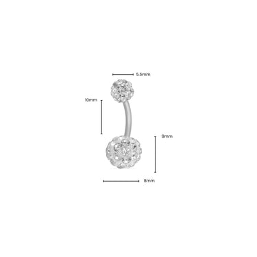 wholesale jewelry Stainless Steel Crystal Pave Ball Belly Button Ring - main (dimension photo)