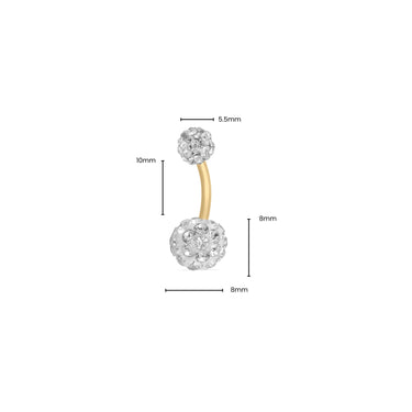 Wholesale jewelry 18K Gold PVD Stainless Steel Crystal Pave Ball Belly Button Ring- dimension shot 