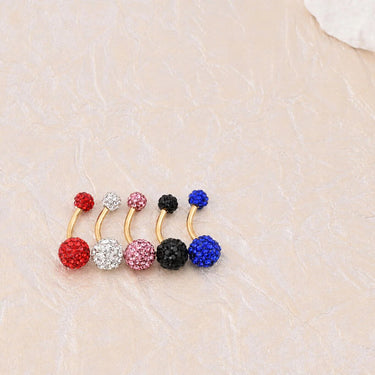 Wholesale jewelry 18K Gold PVD Stainless Steel Crystal Pave Ball Belly Button Ring- collection studio shot