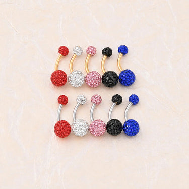Wholesale jewelry 18K Gold PVD Stainless Steel Crystal Pave Ball Belly Button Ring- studio collection shot (gold and stainless)
