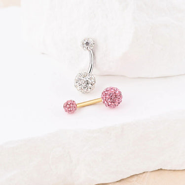 Wholesale jewelry 18K Gold PVD Stainless Steel Crystal Pave Ball Belly Button Ring- studio