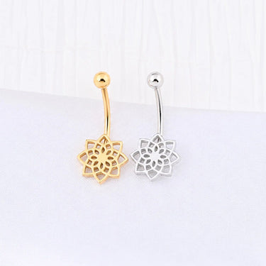 Wholesale jewelry 18K Gold PVD Stainless Steel Mandala Charm Belly Button Ring- gold and stainless studio 