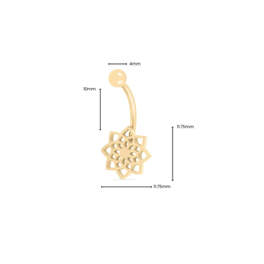 Wholesale jewelry 18K Gold PVD Stainless Steel Mandala Charm Belly Button Ring- gold dimension photo  