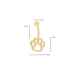 Wholesale jewelry 18K Gold PVD Stainless Steel Paw Print Belly Button Ring- gold dimension photo  