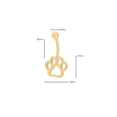 Wholesale jewelry 18K Gold PVD Stainless Steel Paw Print Belly Button Ring- gold dimension photo  