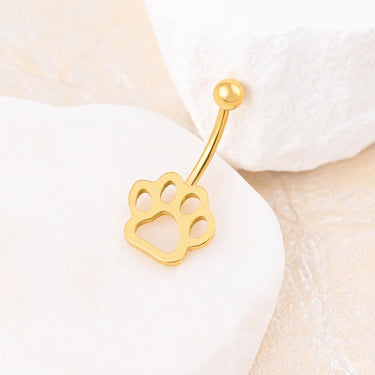 Wholesale jewelry 18K Gold PVD Stainless Steel Paw Print Belly Button Ring- gold studio