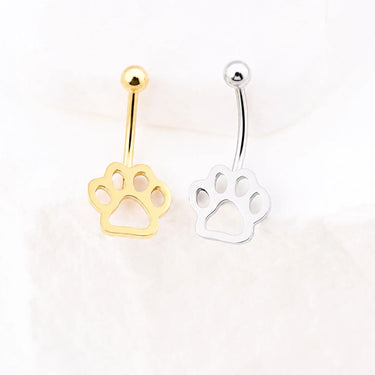Wholesale jewelry 18K Gold PVD Stainless Steel Paw Print Belly Button Ring- gold and stainless studio