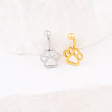 Wholesale jewelry 18K Gold PVD Stainless Steel Paw Print Belly Button Ring- gold and stainless studio