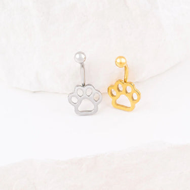 Wholesale jewelry 18K Gold PVD Stainless Steel Paw Print Belly Button Ring- gold and stainless studio