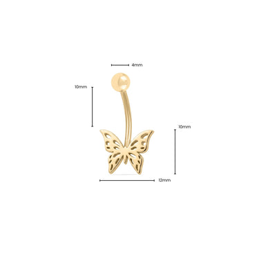 Wholesale jewelry 18K Gold PVD Stainless Steel Butterfly Button Belly Ring - gold dimension shot  