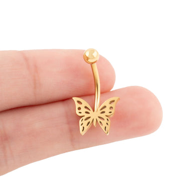 Wholesale jewelry 18K Gold PVD Stainless Steel Butterfly Button Belly Ring - gold scale shot  