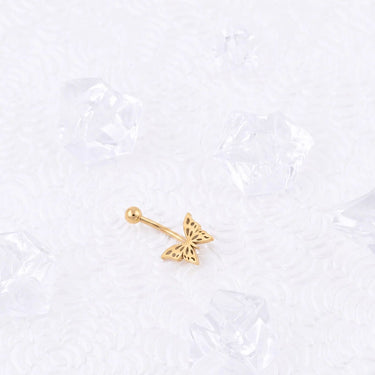 Wholesale jewelry 18K Gold PVD Stainless Steel Butterfly Button Belly Ring - gold studio