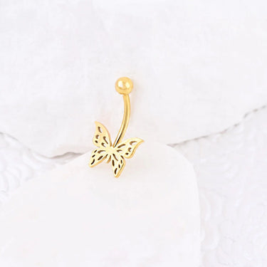 Wholesale jewelry 18K Gold PVD Stainless Steel Butterfly Button Belly Ring - gold studio 