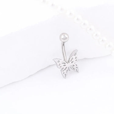 Wholesale jewelry 18K Gold PVD Stainless Steel Butterfly Button Belly Ring - stainless studio 