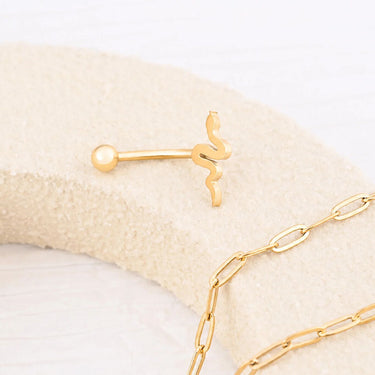 Wholesale jewelry 18K Gold PVD Stainless Steel Snake Charm Belly Button Ring- gold studio 