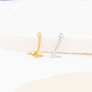 Wholesale jewelry 18K Gold PVD Stainless Steel Snake Charm Belly Button Ring- gold and stainless studio 