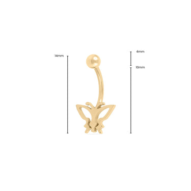 Wholesale Jewelry 18K Gold PVD Stainless Steel Open Butterfly Belly Button Ring- gold dimension photo  