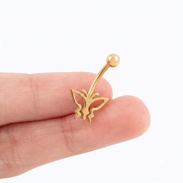 Wholesale Jewelry 18K Gold PVD Stainless Steel Open Butterfly Belly Button Ring- gold scale shot