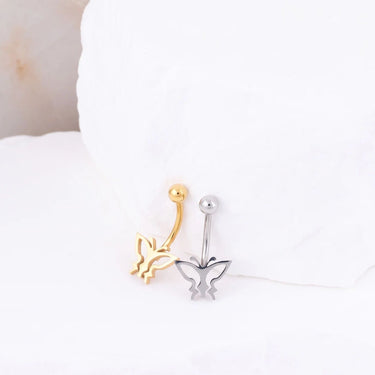Wholesale Jewelry 18K Gold PVD Stainless Steel Open Butterfly Belly Button Ring- gold and stainless studio 